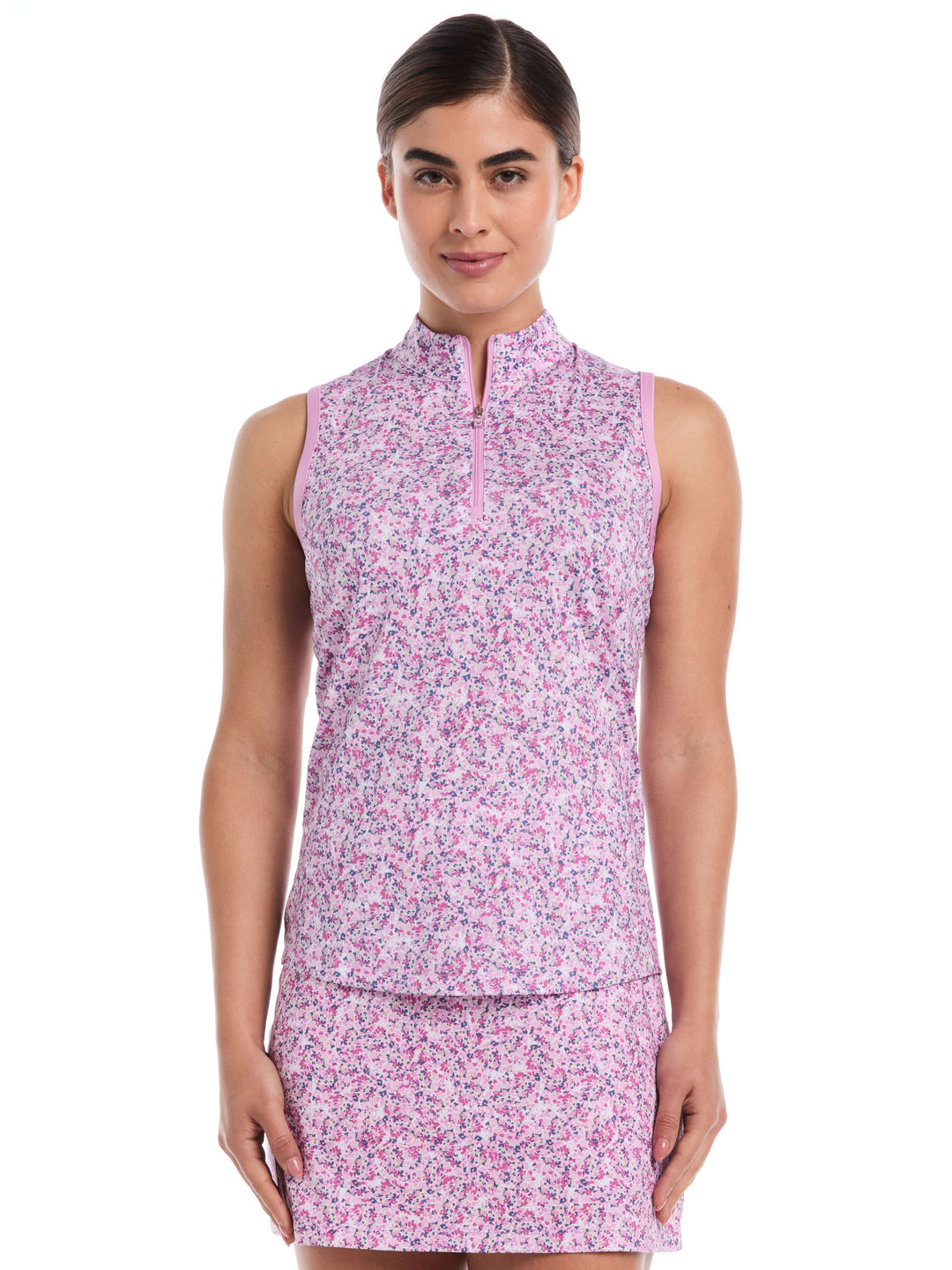 Women's Mini Floral Print Zip Golf Polo