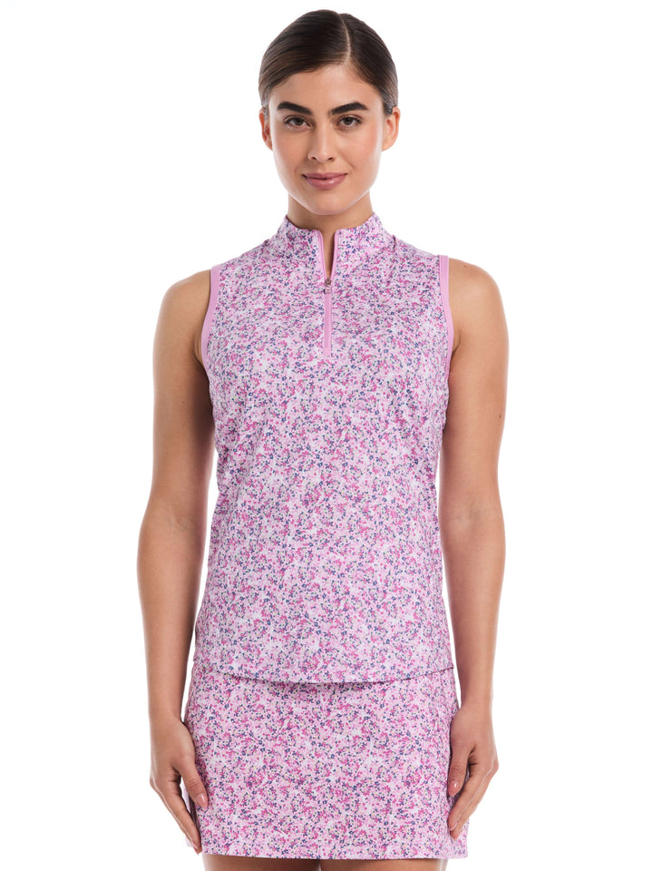 Women's Mini Floral Print Zip Golf Polo