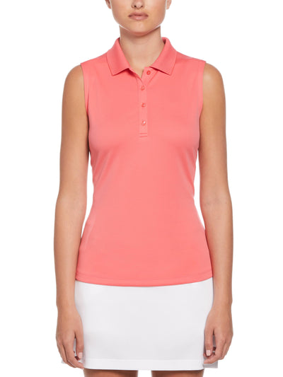 Sleeveless Solid Knit Polo Top (Coral Paradise) 