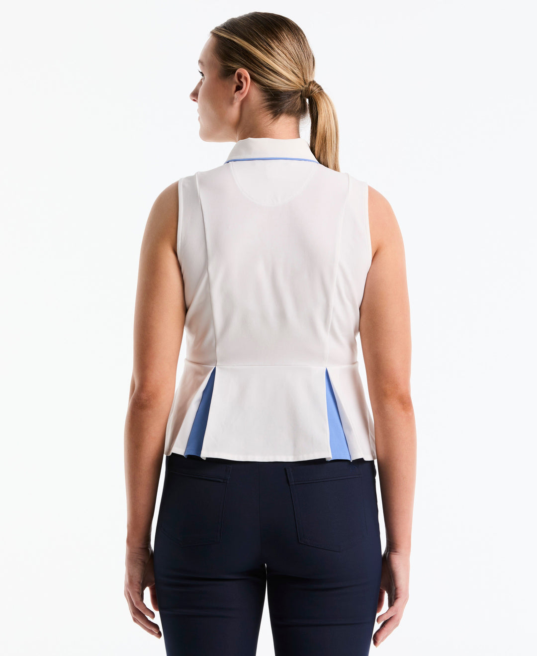 Women's Peplum Blocked Golf Polo (Bright White) 