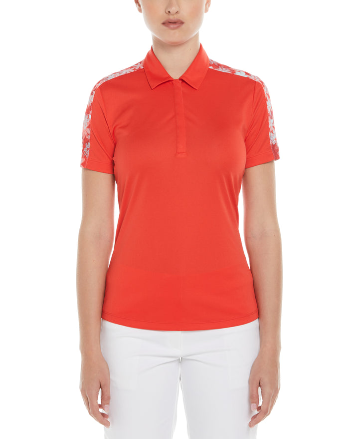 Playful Floral Block Print Golf Polo (Poppy Red) 