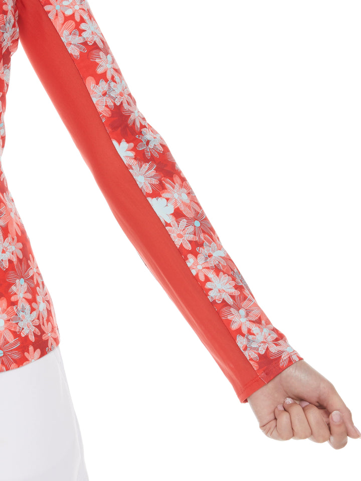 Playful Floral Print Golf Shirt (Poppy Red) 