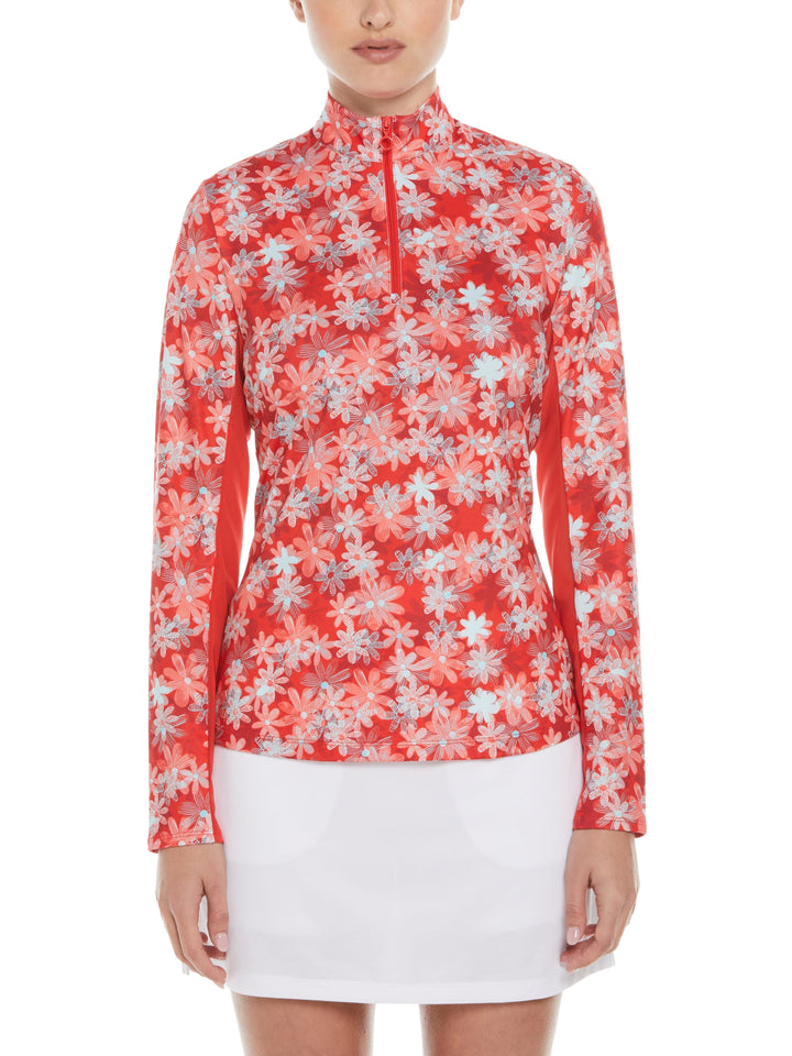 Playful Floral Print Golf Shirt (Poppy Red) 