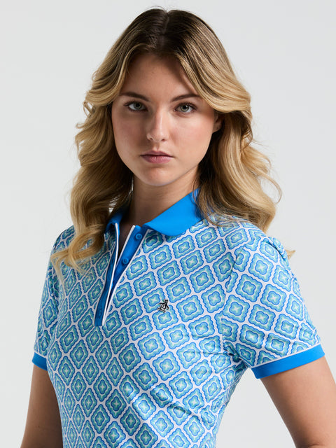 Women's Printed Polo  (French Blue) 