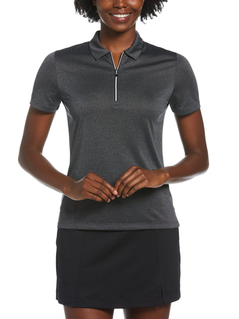 Quarter Zip Heather Golf Polo (Black Heather) 