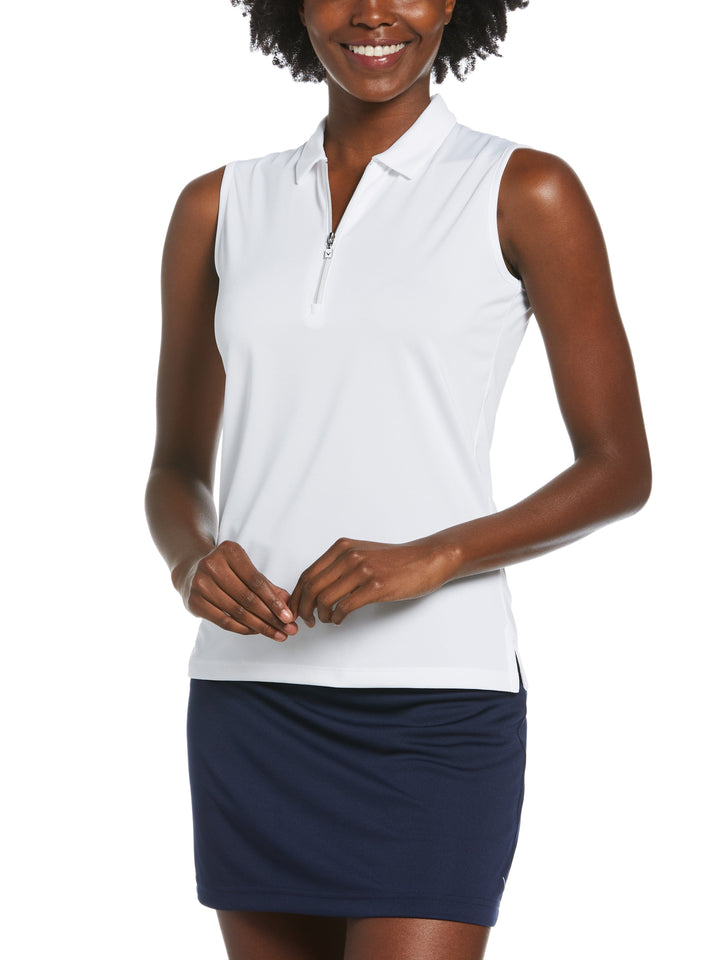 Quarter Zip Heather Sleeveless Golf Polo (Brilliant White) 