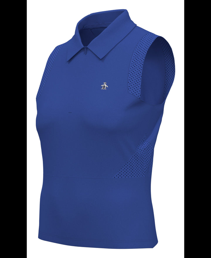 1/4 Zip Mesh Block Sleeveless Golf Polo Shirt (Nebulas Blue) 