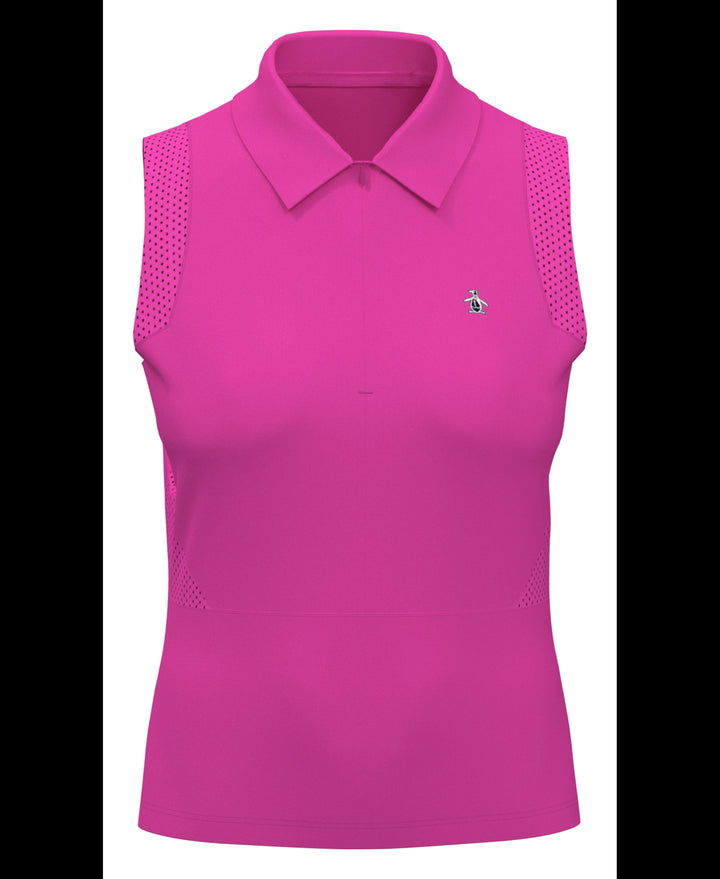1/4 Zip Mesh Block Sleeveless Golf Polo Shirt (Cheeky Pink) 