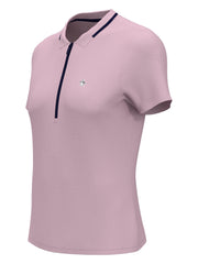 Women's Ribbed Golf Polo Shirt With Metallic Zip (Charm Pink) 