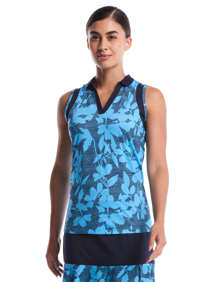 Women's Sleeveless Floral Printed Polo