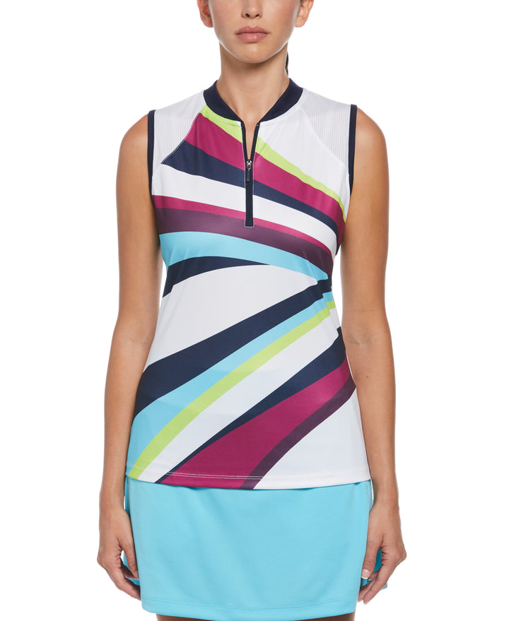 Stripe Golf Top with Back Mesh Insert (Bright White) 