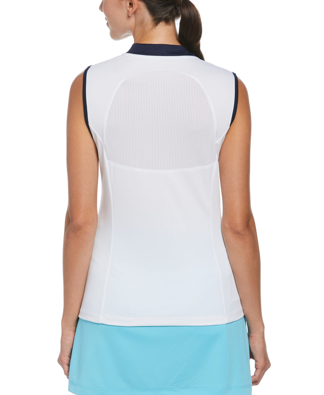 Stripe Golf Top with Back Mesh Insert (Bright White) 