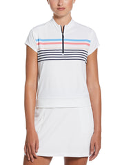 STRIPE RIBBED CAP Short Sleeve WAIST LENGTH TOP (Bright White) 