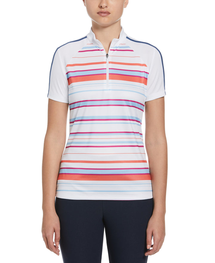 Striped Zip Mock Golf Polo (Bright White) 