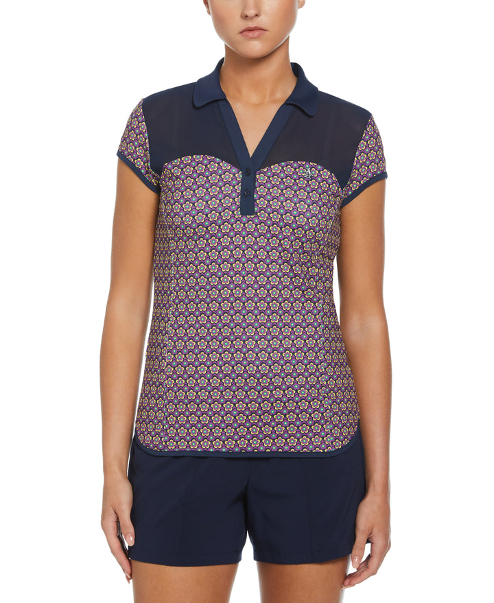 Sweetheart Floral Print Cap Sleeve Polo (Black Iris) 