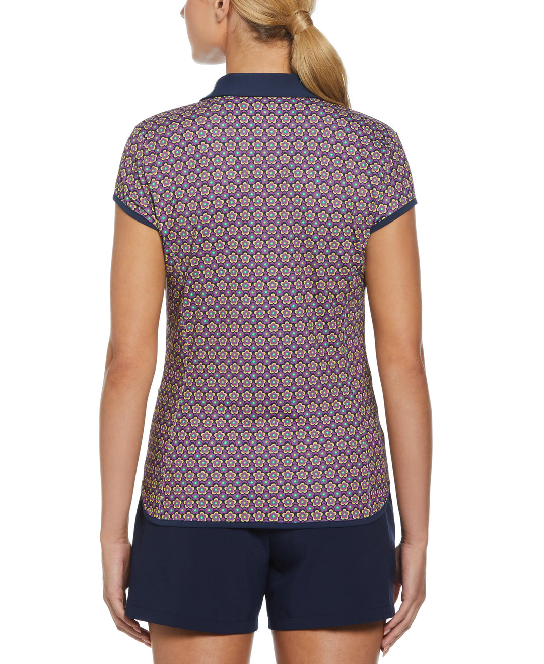 Sweetheart Floral Print Cap Sleeve Polo (Black Iris) 