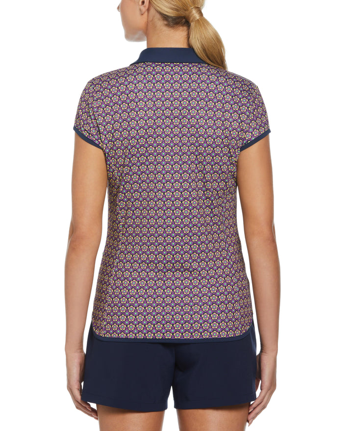 Sweetheart Floral Print Cap Sleeve Polo (Black Iris) 