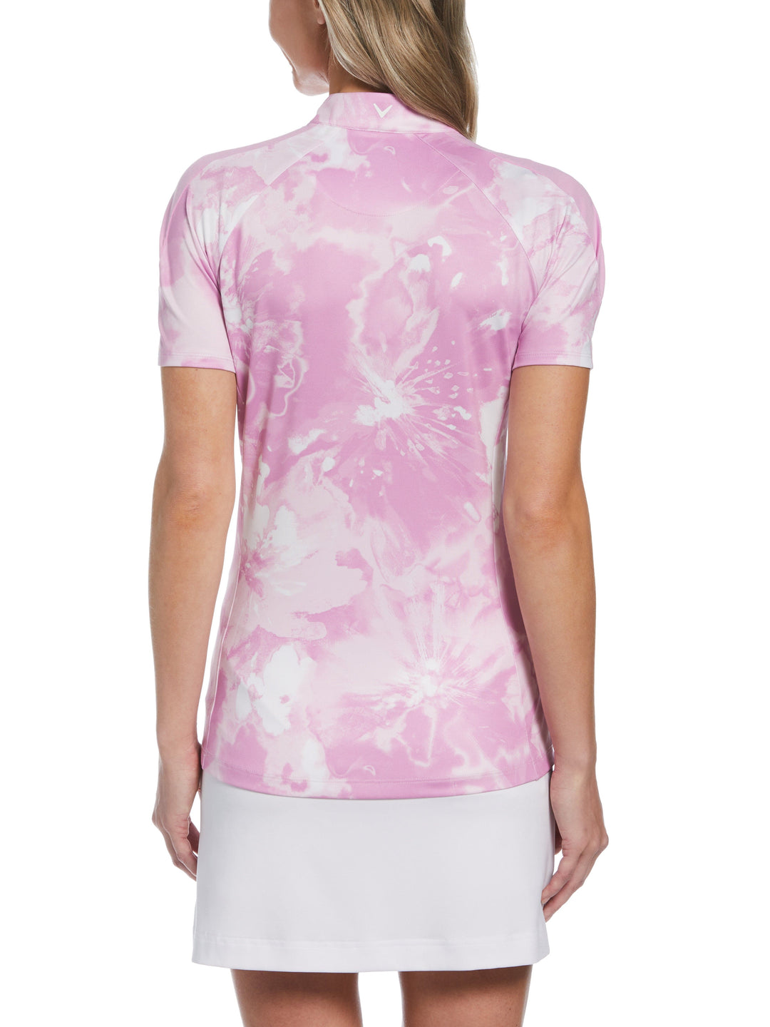 Swing Tech Tie Dye Floral Zip Golf Polo (Pastel Lavender) 