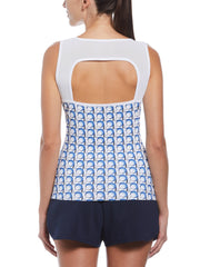 Tennis Print V-Neck Tank Top (Bright White) 