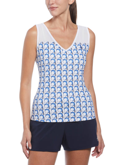 Tennis Print V-Neck Tank Top (Bright White) 