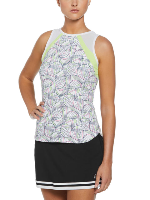 Women's Tennis Racket Print Mesh Block Tank Top