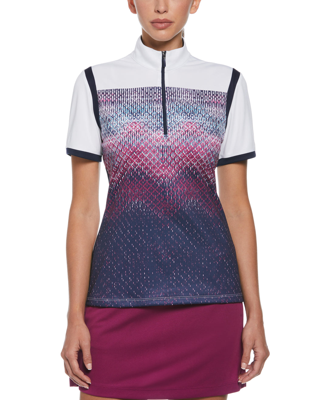 Texture Block Mock Neck Golf Polo (Peacoat) 