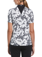 Textured Abstract Floral Print Golf Polo with Snap Placket (Caviar) 