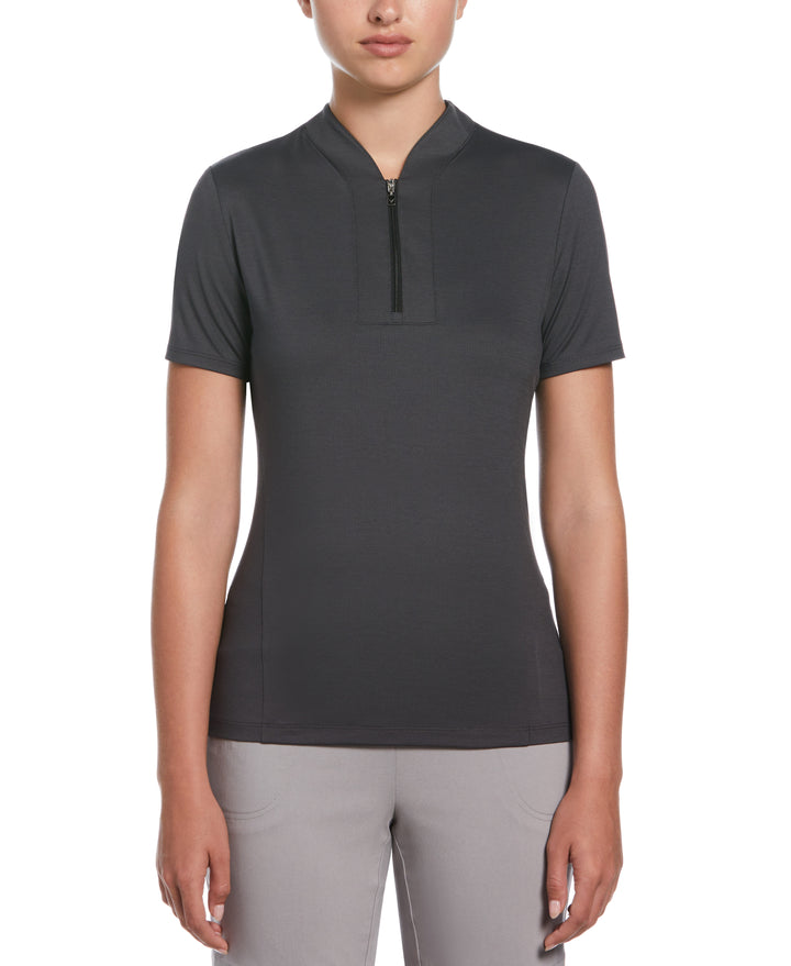 Tonal Texture Heather Polo Top (Ebony Heather) 