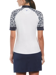 Two-Tone Geometric 1/4 Zip Golf Polo (Brilliant White) 