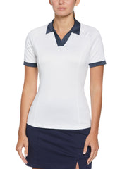 V-Placket Colourblock Polo Top (Brilliant White) 