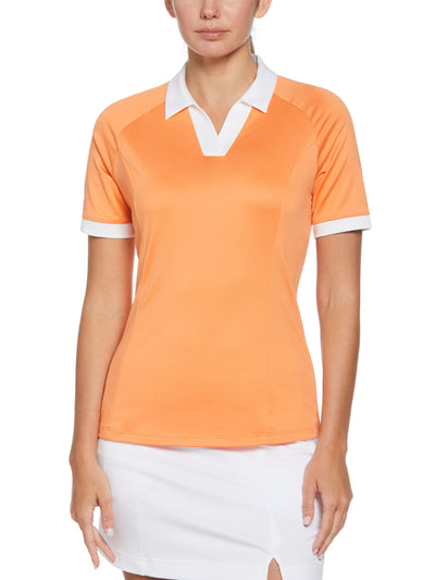 V-Placket Colourblock Polo Top (Nectarine) 