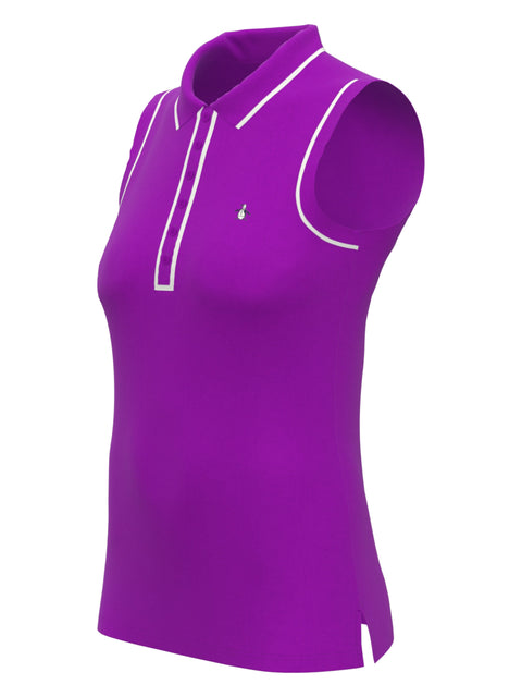 Veronica Sleeveless Golf Polo Shirt (Purple Cactus Flower) 