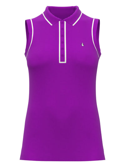 Veronica Sleeveless Golf Polo Shirt (Purple Cactus Flower) 