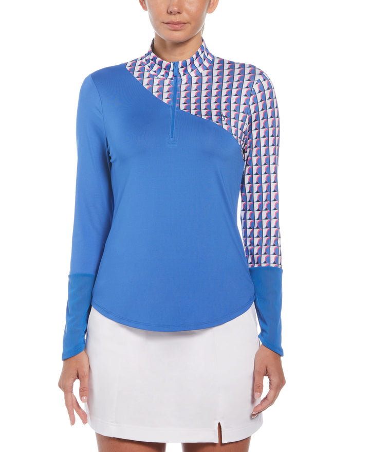 Women's Geo Block Sun Protection Long Sleeve Tennis Shirt (Nebulas Blue) 
