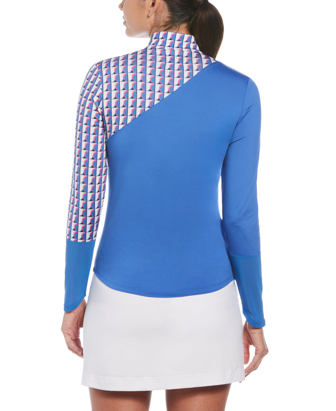 Women's Geo Block Sun Protection Long Sleeve Tennis Shirt (Nebulas Blue) 