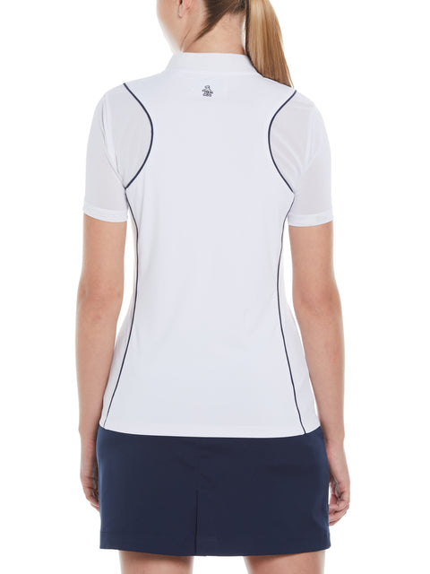 Zip Front Golf Top with Piping (Bright White) 