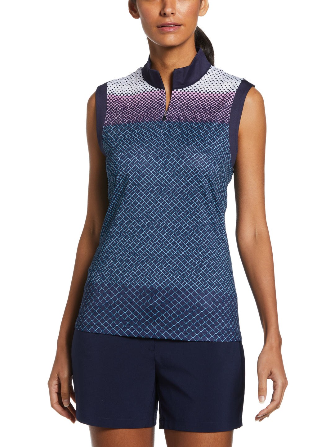 Zip Mock Gradient Print Geo Golf Polo (Peacoat) 
