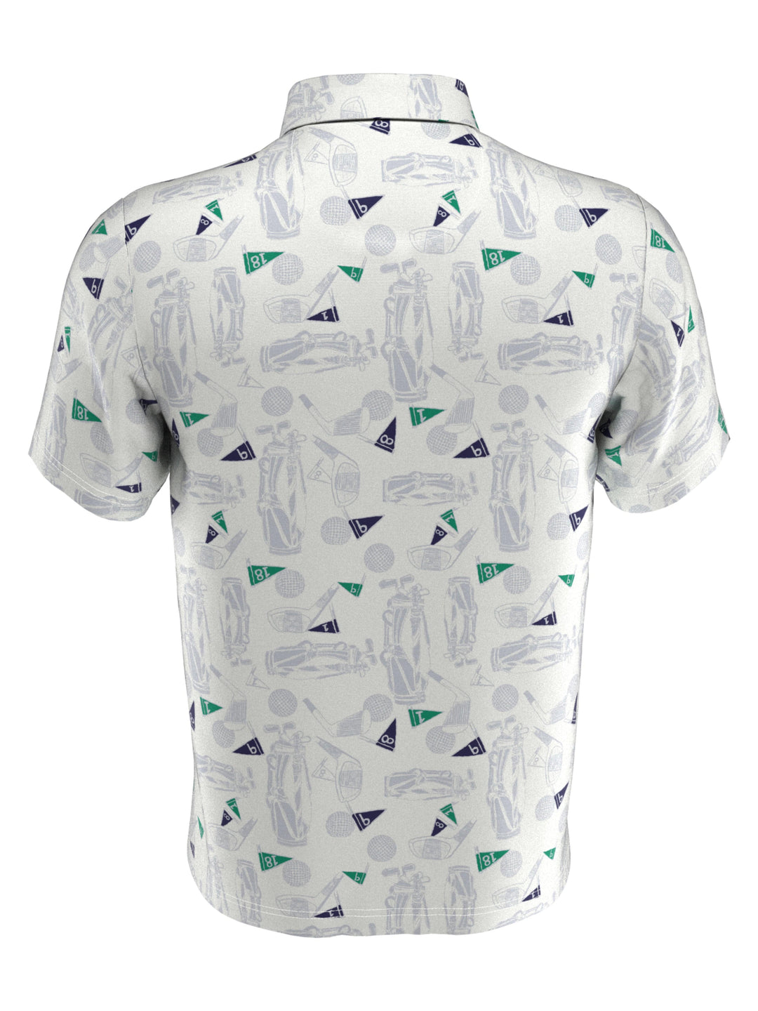 Golf Sketch Print Golf Polo (Bright Wh/Chambray Bl) 