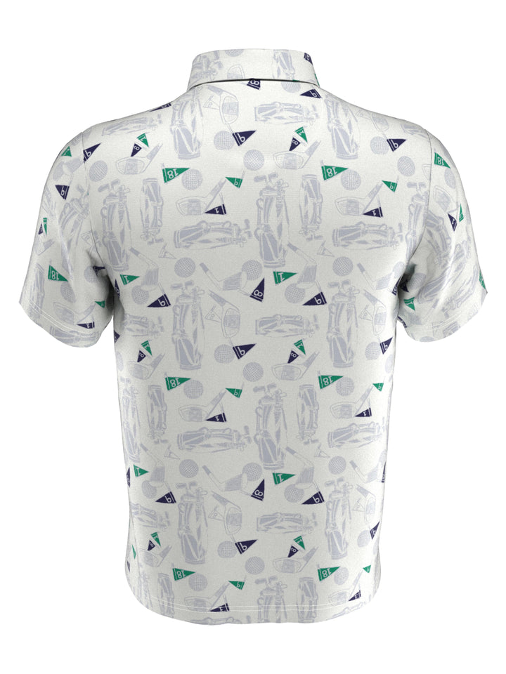 Golf Sketch Print Golf Polo (Bright Wh/Chambray Bl) 