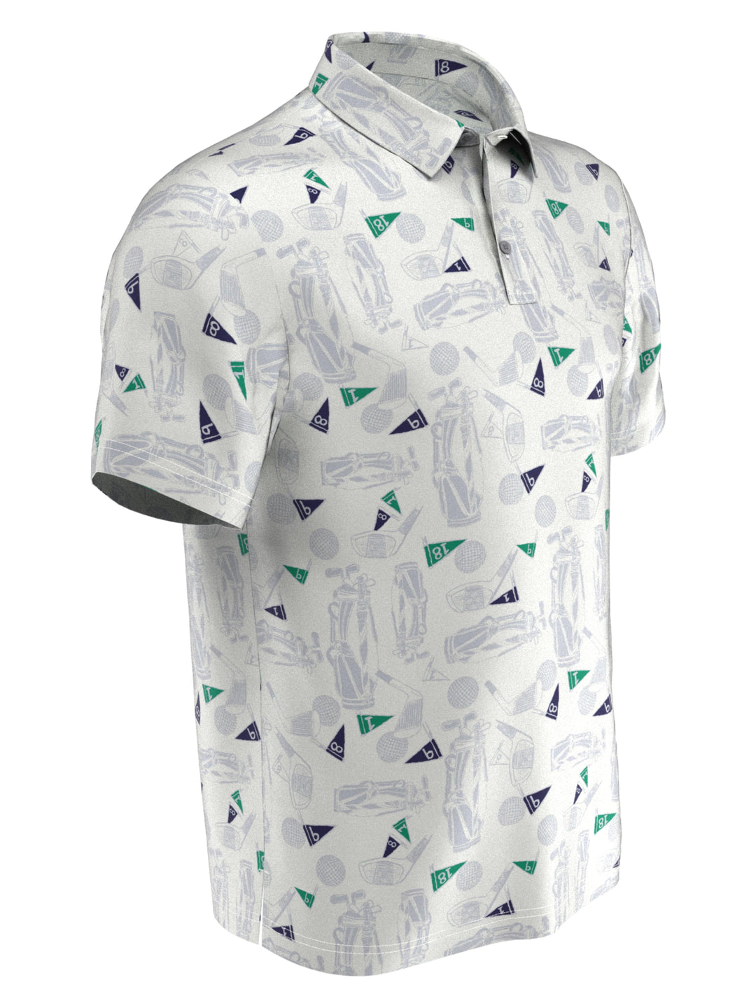 Golf Sketch Print Golf Polo (Bright Wh/Chambray Bl) 