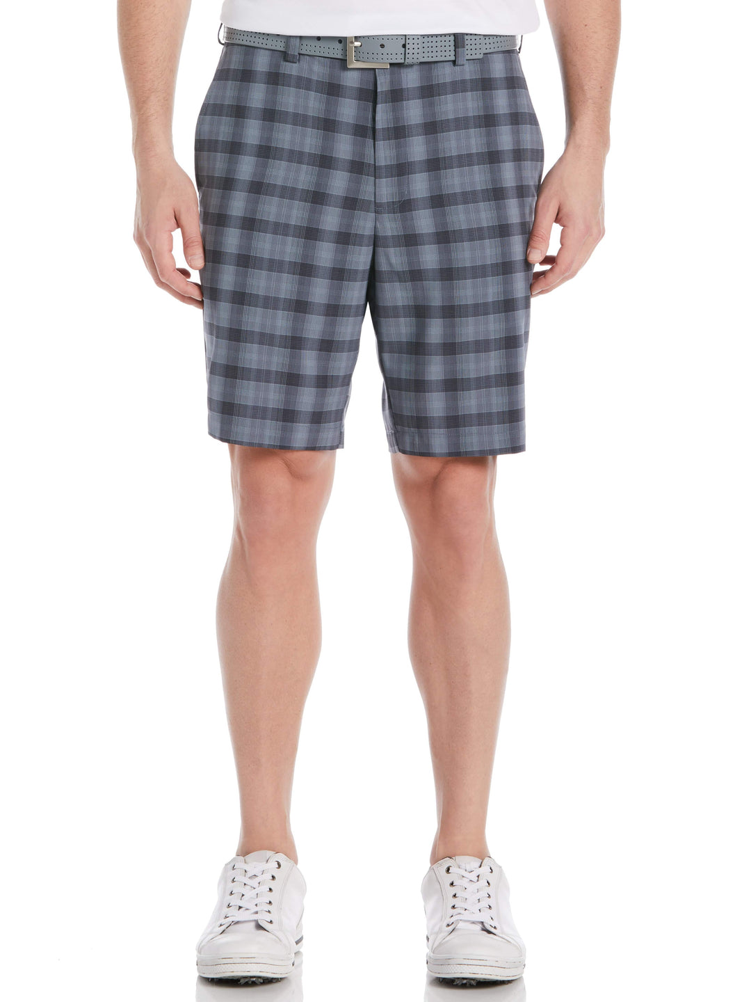 9" Shadow Plaid Golf Short with Active Waistband (Caviar) 