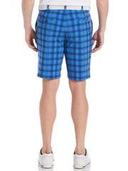 9" Shadow Plaid Golf Short with Active Waistband (Peacoat) 