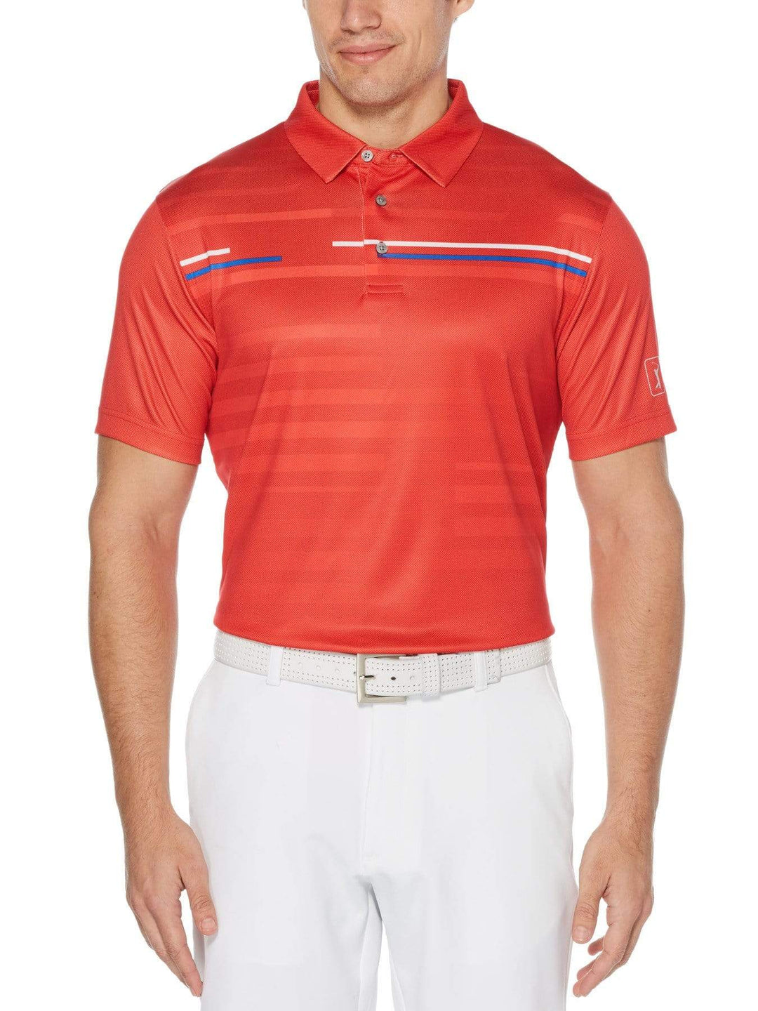Men's Allover Shadow Stripe Print Short Sleeve Polo