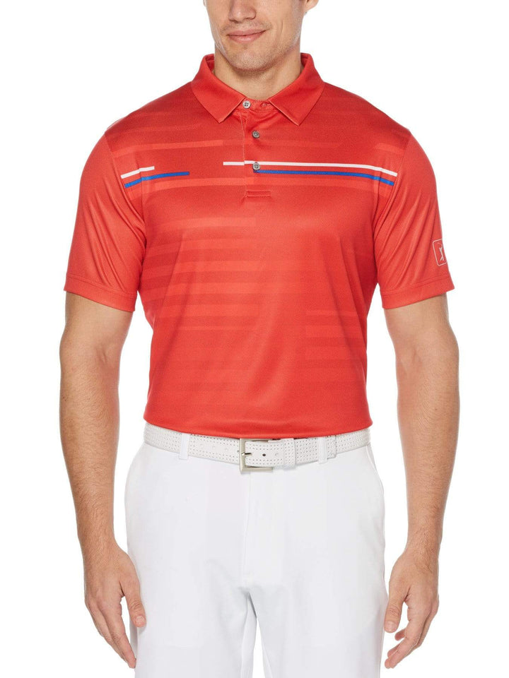 Men's Allover Shadow Stripe Print Short Sleeve Polo