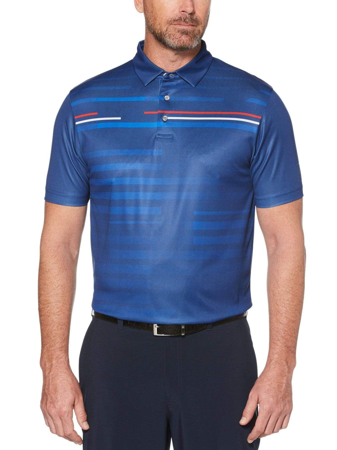Men's Allover Shadow Stripe Print Short Sleeve Polo