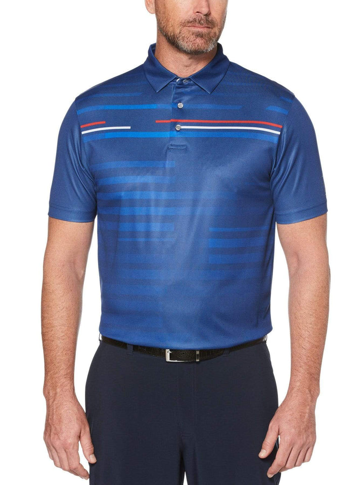Men's Allover Shadow Stripe Print Short Sleeve Polo