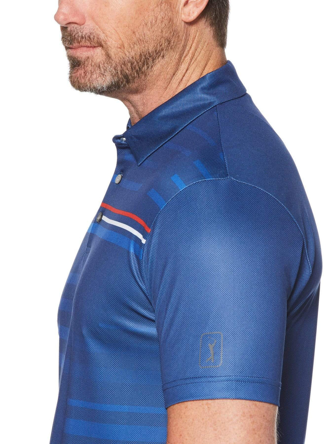 Men's Allover Shadow Stripe Print Short Sleeve Polo