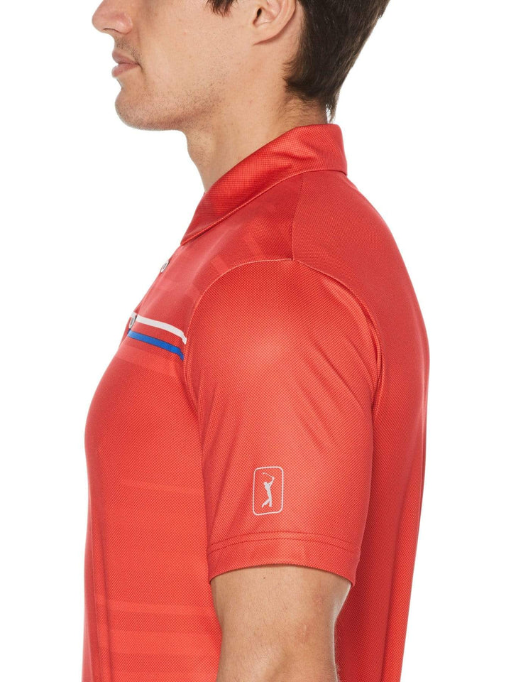 Men's Allover Shadow Stripe Print Short Sleeve Polo