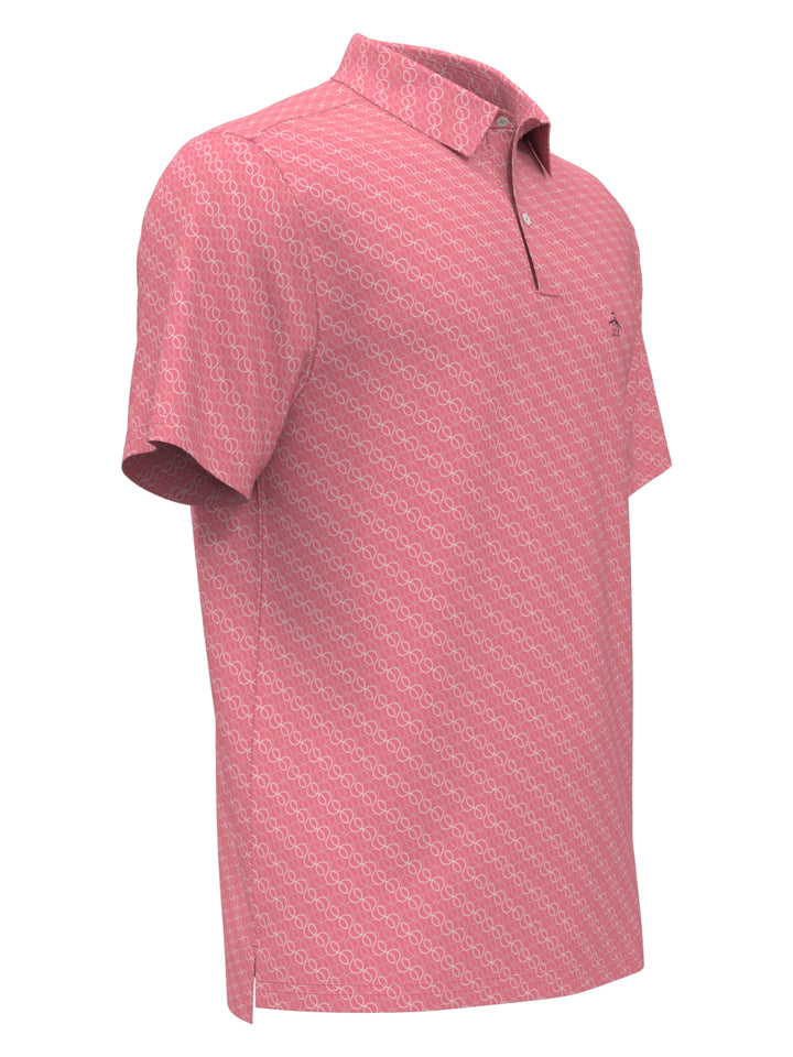 Allover Tennis Ball Print Performance Tennis Polo (Geranium Pink) 