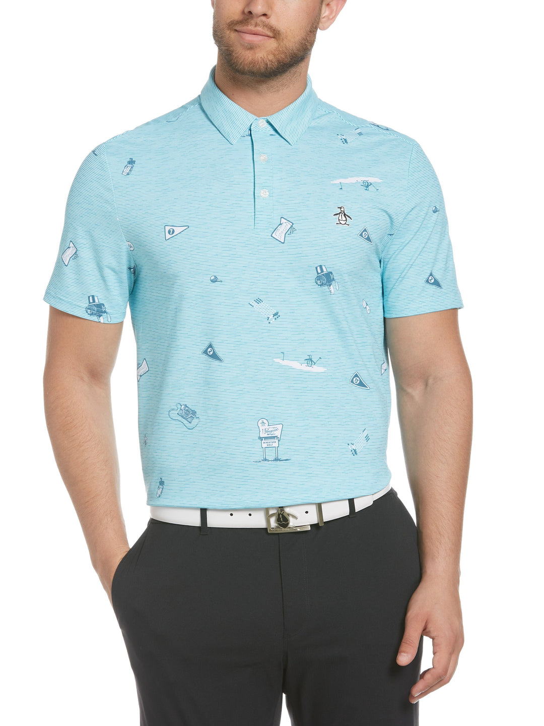 Men's Allover Textured Mini Golf Print Polo Shirt
